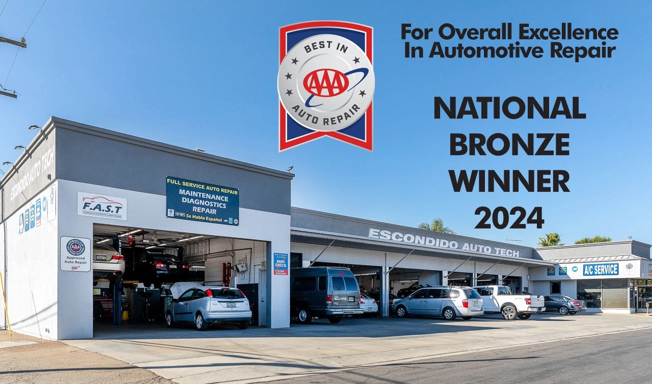 Exterior of Escondido Auto Tech with AAA Best in Auto Repair logo for overall excellence in auto
